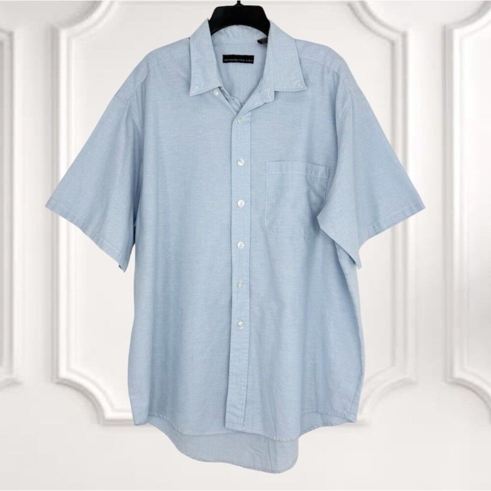 Metropolitan View Mens SHIRT Button Up Cotton Size XL Blue Short Sleeve
